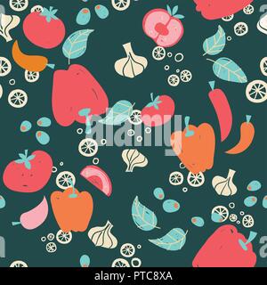 Vegetables on dark background seamless pattern Stock Vector