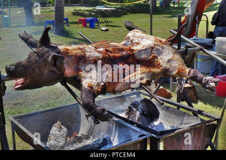 Traditional black haired pig barbecue in Taiwan Stock Photo