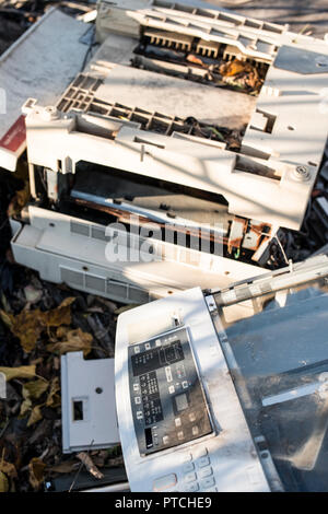 Old broken printers and copiers for scrap Stock Photo