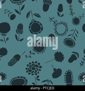 Vector monochromatic floral seamless pattern background. Ideal for fabrics, textiles, scrapbooking, wallpapers and crafts. Stock Vector