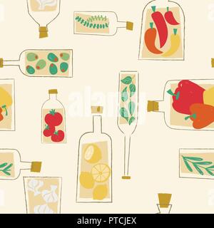 Vector decorative kitchen bottles seamless pattern background. Perfect for crafting projects, scrapbooking or fabrics. Stock Vector