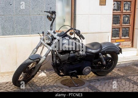 28 September 2018 A classic vintage Harley Davidson motorcycle in Albuferia Portugal Stock Photo