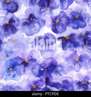 Ultraviolet flowers pansies. Watercolor seamless pattern Stock Photo