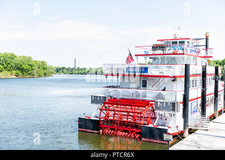 Montgomery, USA - April 21, 2018: Exterior state of Alabama ferry cruise ship Harriott sign during sunny day with old, historic architecture, american Stock Photo