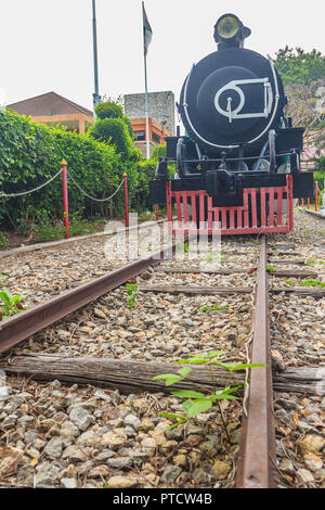 Old steam locomotive since 1925 at Hua Hin railway station, Thailand. Stock Photo