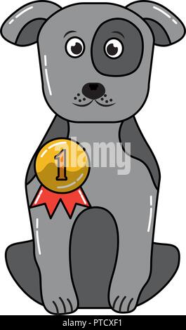 cute dog sitting with medal award Stock Vector