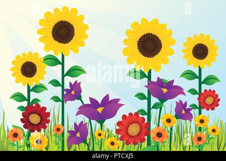 A vector illustration of Sunflowers Floral Design Background Stock Vector