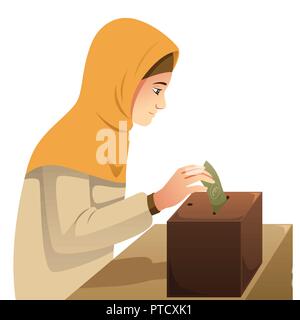 A vector illustration of Muslim Woman Making Money Donation Stock Vector