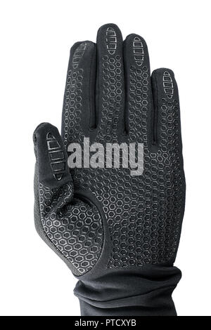 Hand in black glove. Isolated on white, clipping path included Stock Photo