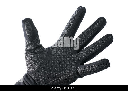 Hand in black glove. Isolated on white, clipping path included Stock Photo