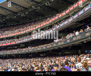 Fans and supporters of West Coast Eagles football club and Collingwood at 2018 AFL Grand Final at MCG Melbourne Victoria Australia. Stock Photo