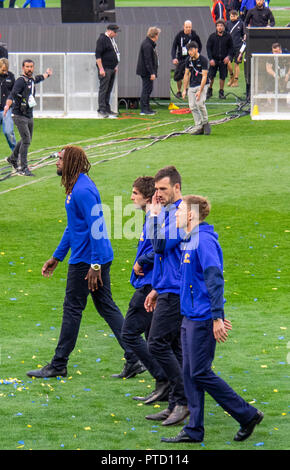 West Coast Eagles players Nic Natanui Andrew Gaff Eric McKenzie and Brad Sheppard at 2018 AFL Grand Final at MCG Melbourne Victoria Australia. Stock Photo