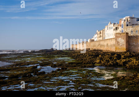 ESSAOUIRA, MOROCCO - CIRCA MAY 2018:  View  of Essaouira, tidal pools and fortified walls. Stock Photo