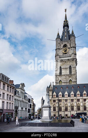 Tower Belfried with cloth hall, at Sint-Baafsplein, Ghent, Flanders, Belgium Stock Photo