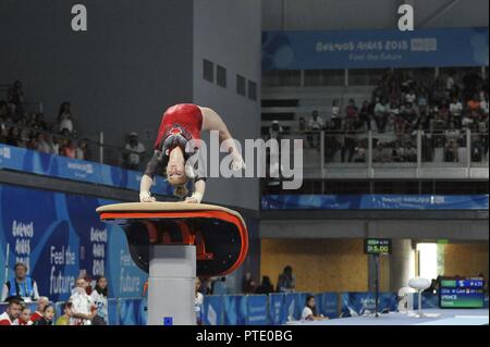 Buenos Aires, Buenos Aires, Argentina. 9th Oct, 2018. EMMA SPENCE of Canada competes during the Women's Vault Qualification on Day 2 of the Buenos Aires 2018 Youth Olympic Games at the Olympic Park. Credit: Patricio Murphy/ZUMA Wire/Alamy Live News Stock Photo