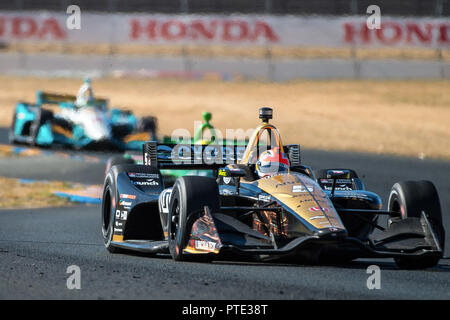 Sonoma, California, USA. 16th Sep, 2018. James Hinchcliffe, car #5 driving for Schmidt Peterson Motorsports, Honda (action) at the IndyCar Grand Prix of Sonoma, September 16, 2018, for the 2018 Verizon IndyCar Series season finale at the Sonoma Raceway in Sonoma, California. Credit: Eddie Hurskin/ZUMA Wire/Alamy Live News Stock Photo