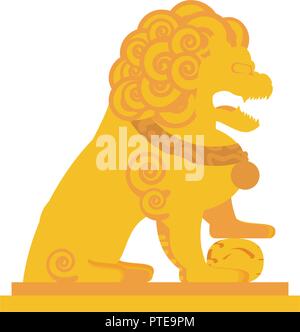 chinese lion statue in gold icon vector illustration design Stock Vector