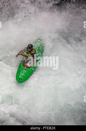 Kayaker in white water on Beauty Creek in Jasper National Park, Canada. Stock Photo