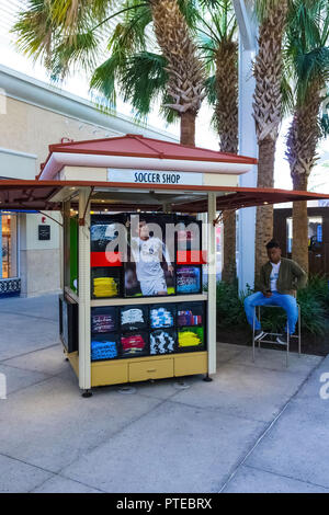 Orlando, USA - May 8, 2018: The of soccer football shop at at store in shopping mall Orlando premium outlet at Orlando, USA Stock Photo