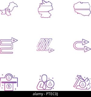 Maps , country , pakistan , arrows , right , zig zag , u turn , dollar, money ,axe,icon, vector, design,  flat,  collection, style, creative,  icons Stock Vector