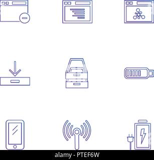 battery , wifi , network , infrared , signals , web , user interface , usb , battery cells , mobile , uploading , downloading , internet , icon, vecto Stock Vector