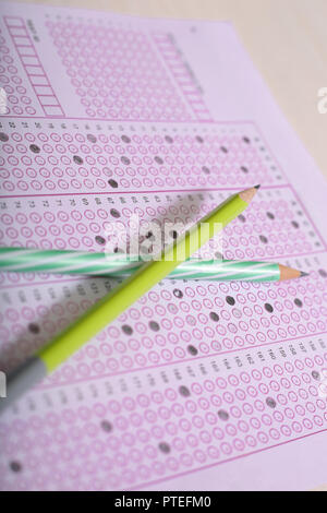 Picture of two colorful pencil on the OMR sheet. Stock Photo