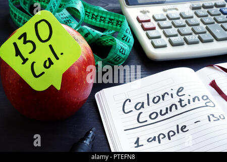 Calorie count concept. Apple and among calories. Stock Photo