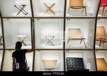 Copenhagen. Denmark. Display of iconic Danish chairs at the Danish Museum of Art & Design. Stock Photo
