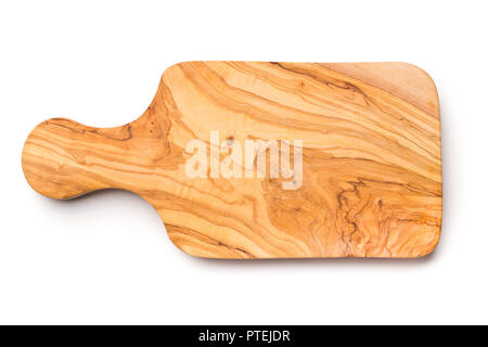 Olive wood cutting board isolated on white background. Stock Photo