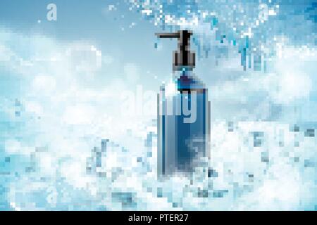Blank cooling cleansing product in 3d illustration on frozen background Stock Vector