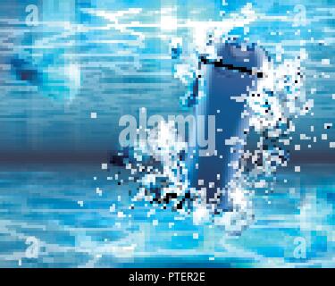 Blank skincare product under water with ice cubes in 3d illustration, bubbles and water glistening effect Stock Vector