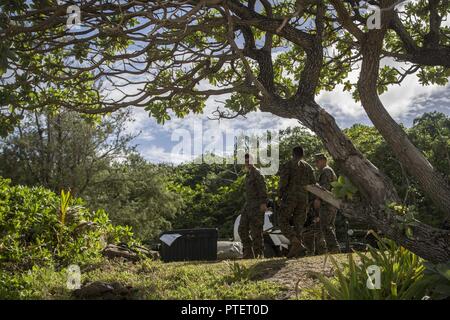 U.S. Marines with Task Force Koa Moana 17, transport parts of a Light Weight Water Purification System to a beach on Tongatapu Island, Tonga during Exercise TAFAKULA July 17, 2017. Exercise TAFAKULA is designed to strengthen the military-to-military relations, infantry and combat training between Tonga’s His Majesty’s Armed Forces, French Army of New Caledonia, New Zealand Defense Force, and the United States Armed Forces. Stock Photo