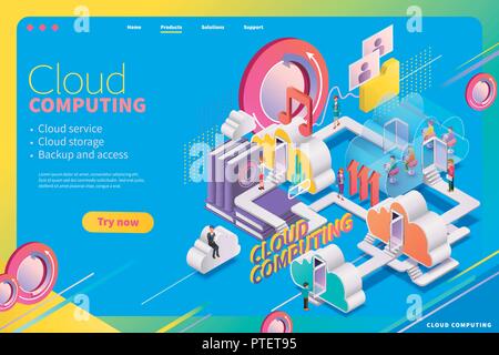 3d isometric cloud computing webpage design, could service city with people living in it Stock Vector
