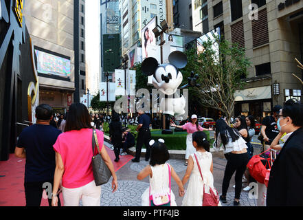 Mickey Mouse- 90 years exhibition at the entrance of the TImes Square shopping mall in Causeway Bay in Hong Kong.