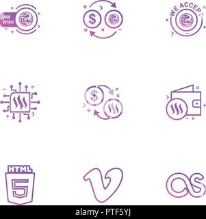 html 5 , vimeo , lastfm ,Nexus , nxs , crypto , currency , crypto cuurency , money , exchange , coin , dollar , graph , icon, vector, design,  flat,   Stock Vector