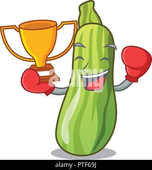 Boxing winner fresh vegetable zucchini isolated on mascot Stock Vector