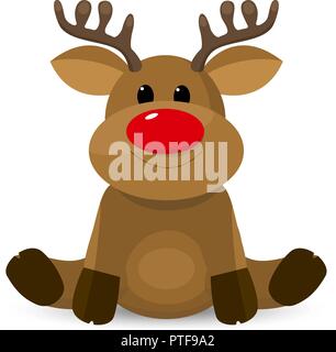 Little deer with a red nose on a white background. Stock Vector