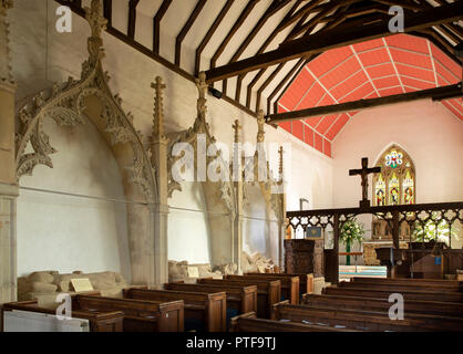 England, Berkshire, Aldworth, St Mary’s church, Aldworth Giants, de la Beche family effigies beside pews in nave Stock Photo