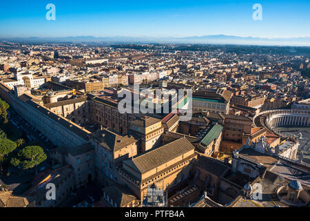 Aerial view of Vatican museum buildings seen from St Peter's Cathedral viewpoint. Rome. Italy