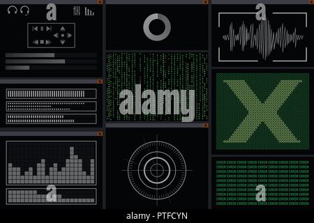 A hacker program with viruses. Computer monitor. Vector illustration. Stock Vector