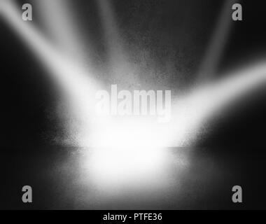 spotlights on black stage, product display box, interior room with floor and walls, 3d room, blank sales ad background, dramatic presentation design Stock Photo