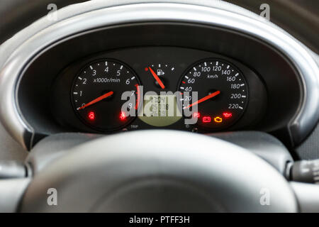 Dashboard close up, car interior, day time Stock Photo