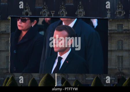 PARIS, FRANCE - OCTOBER 5 2018 -   Paris celebrating Charles Aznavour funeral at invalides historic place, citiziens partecipate from the external fie Stock Photo
