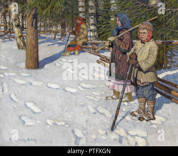 Bogdanoff-Bjelski  Nikolai - Children in a Wintry Forest Stock Photo