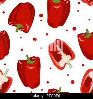 Bright and cute vector seamless pattern with red bell pepper Stock Vector