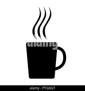 Mug icon black silhouette. Cup with steamed hot tea, vector illustration Stock Vector