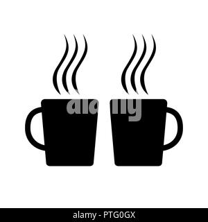 Two tea cups black silhouettes. Mug icon, logo or symbol. Friendly talk concept. Vector illustration Stock Vector