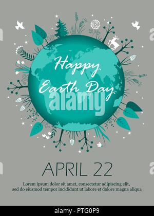 April 22 banner. Happy Earth Day card design. Vector illustration Stock Vector