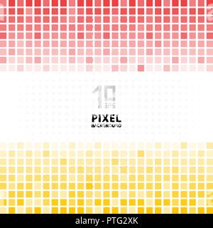 Abstract pixel mosaic red and yellow gradient color on white background. Geometric square tile pattern with radial halftone. Vector illustration Stock Vector