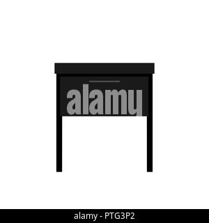 Nightstand, bedside table, Table with drawer, a piece of interior, piece of furniture. Black palette Stock Vector
